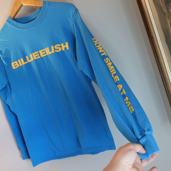 Billie Eilish Tops - Billie Eilish Music T-Shirt Dont Smile At Me Womens S Blue Long Sleeve Crew Neck